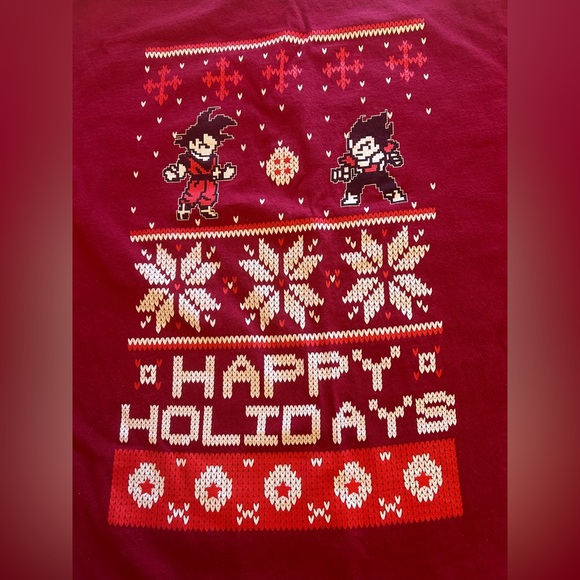 Gildan Anime Christmas-Happy Holidays-M-Long Sleeve T Shirt- Red Graphic Print - Picture 2 of 9